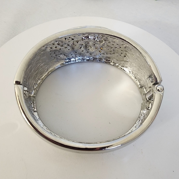 Silver Statement Clamper Hinge Bracelet Crystal Evil Eye - Picture 7 of 13